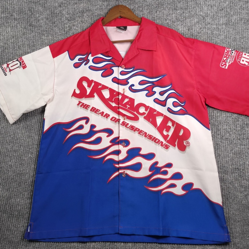 Defiant Skyjacker 30th Anniversary Racing Shirt Mens L Red White Blue Y2K Flames
